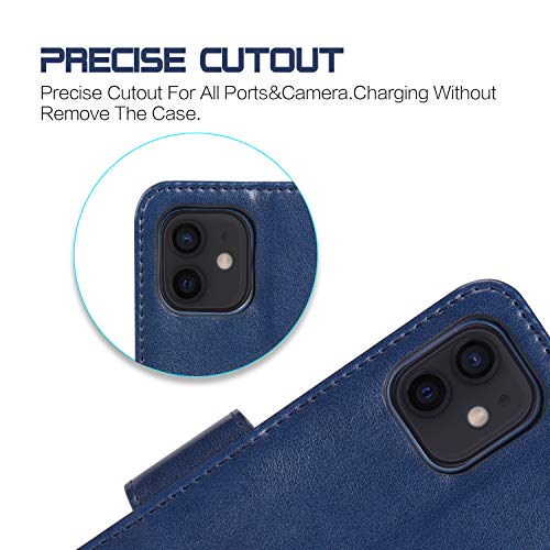 Arae Compatible With Iphone 12 Case And Iphone 12 Pro Case Wallet Flip Cover With Card Holder And Wrist Strap For Iphone 12/12 Pro 6.1 Inch - Blue #TOP5
