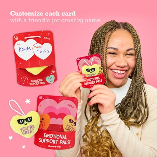 Image of Emotional Support V-Day Heart Cards by Relatable - The Cute Classroom Valentines for Kids, Friendship Gifts, or Gifts for Girlfriend - Includes 10 Plushies with 10 Cards