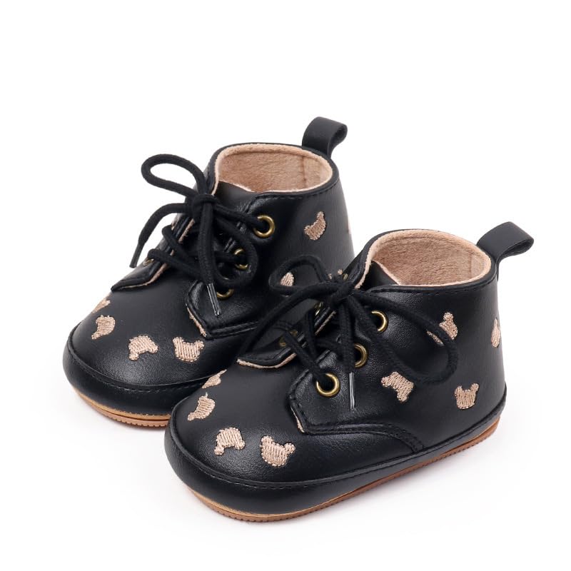 Baby Boys High Top Ankle Shoes, Newborn Embroidery Pu Leather First Walkers Shoes