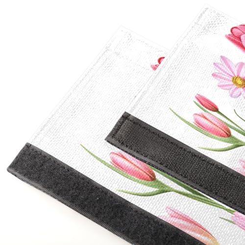 Image of Pardick Spring Pink Flower Refrigerator Door Handle Covers Set of 2 Spring Pink Flower Washable Fridge Dishwasher Mocrowave Oven Door Decor Protector Handle Cover Kitchen Appliance Decorative