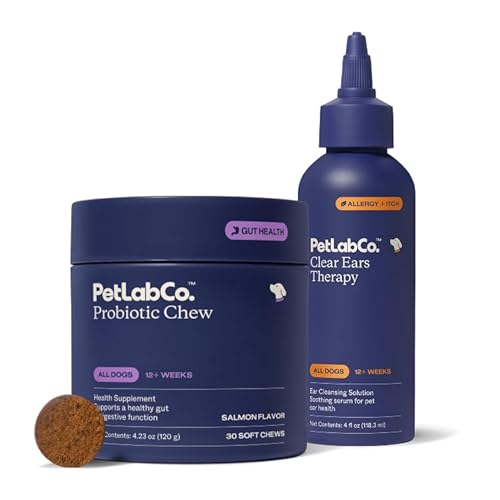 PetLab Co. - Gut & Ear Health Bundle: Probiotics for Dogs, Support Gut Health & Seasonal Allergies, & Ear Cleaner for Dogs, Supporting Yeast & Healthy Ear Canals - Easy to use Formulas