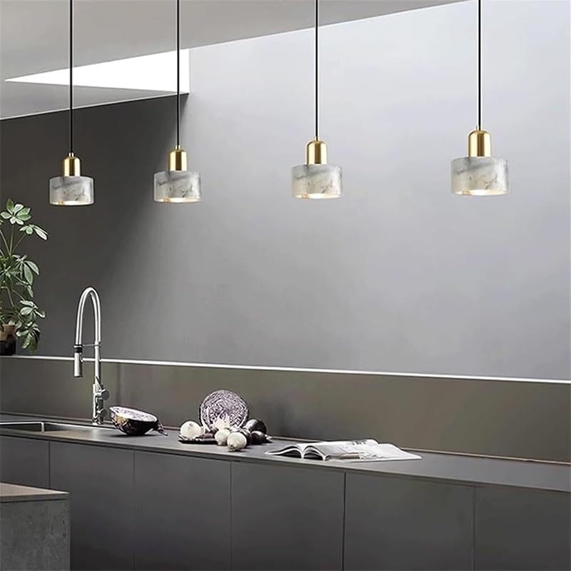 Éclairage suspendu en marbre naturel d'exception, lustre moderne chic E27 fini bronze