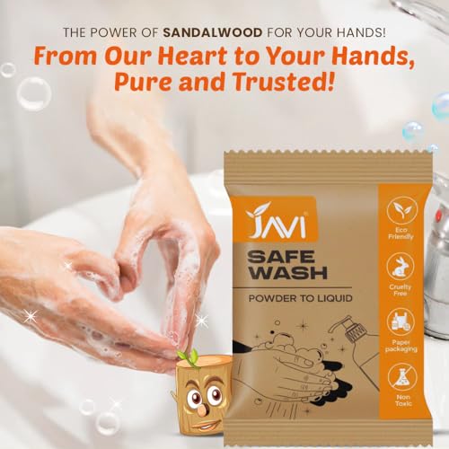 Image of JAVI Safe Wash | Powder to Liquid Handwash | Non-Toxic, Child Safe, Eco-Friendly, Plant-Based | Germ-Free Clean, Plastic-Free, Natural Scent Handwash | 2 Sachet = 1 Ltr
