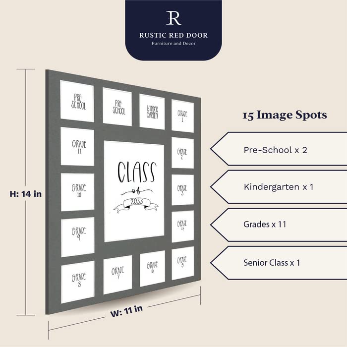 Image of Rustic Red Door Co. RRD Class of 2038 Photo Mat (11 inch x 14 inch) - Collage Frame for School Pictures Pre-K to 12 - Grey Mat for 15 Photos (No Frame)