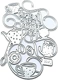 Teapots Die Cut for Card Making, Teacups Metal Cutting Dies Congratulations Die Cuts Happy Birthday Embossing Stencils Template for DIY Scrap-Booking Decor Wedding Birthday Blessing Card