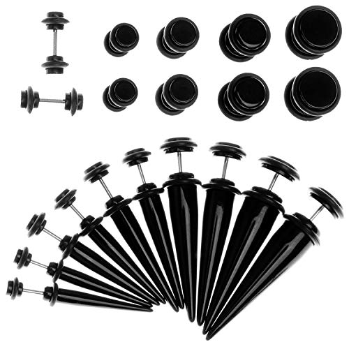 Fake Taper Kit 20 Pieces Black Fake Tapers and Plugs 2G-00G Fake Stretching Kit Look 4mm-10mm - 10 Pairs