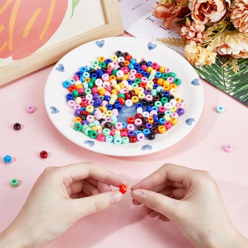 SUNNYCLUE 1800Pcs 18 Colors Pony Beads Bulk Opaque Pony Beads Purple Pink Black White Green Colorful Bead Kit 6X9mm Hair Braid Bead Large Hole Plastic Spacer for Jewellery Making Beading Kit - Image 3