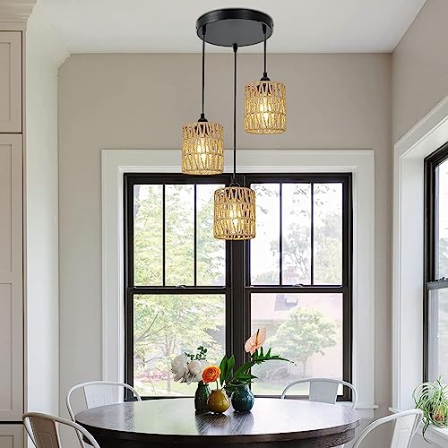 3 Pack Rattan Lamp Shade Small Boho Shades Replacement - Pendant Sconce Shade Ceiling Fan Light Covers Cylinder Woven Lampshade for Floor Lamps Pendant Light Chandelier Wall Sconces - Image 3