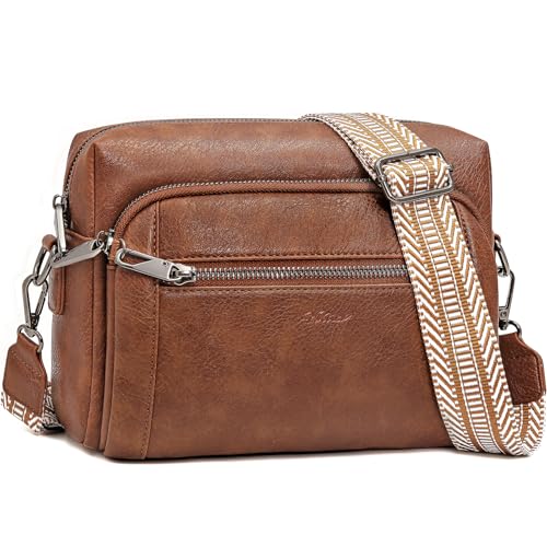 Image of Small Leather Crossbody Bags for Women Anti theft Purses and Handbag Shoulder Hangbag with Wide Strap Tassel