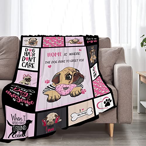 Cute Pug Blanket Puppy Dog Blanket Animal Fleece Blanket Throw Soft Cozy Pink Blanket For Bed Sofa Couch Gifts For Kids Boys Girls Pets 50"X40" #TOP2