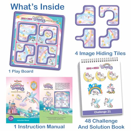 Image of toymate Hide N Seek Unicorn IQ Puzzle Game | 48 Brain-Teasing Challenges for Kids | Logic & Problem-Solving Educational Toy | Single Player Travel Puzzle for Ages 4+