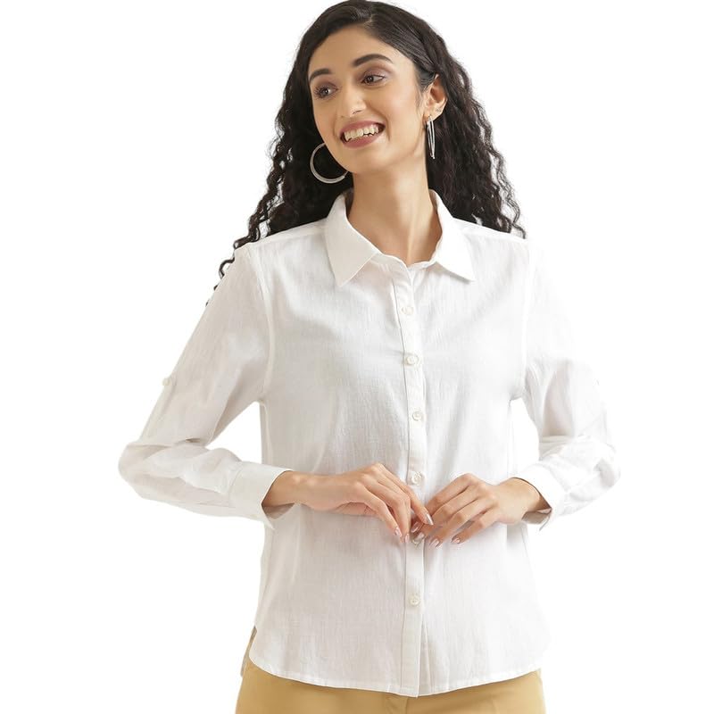 Image of SAADAA Airy Linen Shirt | Solid Regular Fit Casual Shirts Stylish for Women