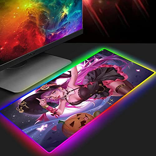 Mouse Pads Pink Anime Girl Large Led Lgb Waterproof Gaming Mouse Pad USB Wired Mice Mat 7 Colors for Computer Pc 35.4x15.7 inch