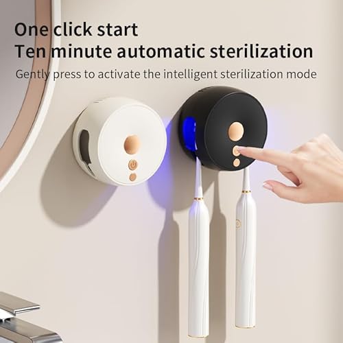 Tragbarer UV Zahnbürsten Desinfektionsmittel, Elektrischer UV Desinfektions Zahnbürstenhalter Wand mit Trocknen für Reisen, Kein Stanzen, Wiederaufladbare Wandmontage Elektrischer Bürste Halter (weiß)