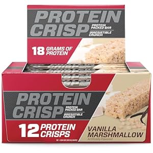 BSN Protein Crisp Bar, Protein Snack Bars, Crunch Bars with Whey Protein and Fiber, Gluten Free, Vanilla Marshmallow, 12 Count (Packaging May Vary)