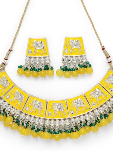 Plated Meenakari Kundan Green Collar Necklace Set