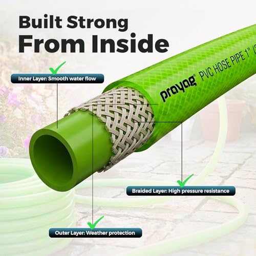 Image of Prayag Garden Pipe 15 Meter(49.21 Feet) | Flexible PVC Water Hose Pipe for Gardening, Car Wash & Home Cleaning | Lightweight & Durable, Braided - Green(15Meter, 1 Inch)