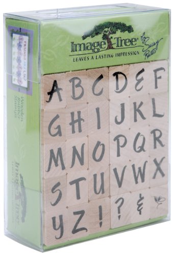 EK Success Image Tree Wood Handle Rubber Stamp Set, Susy Ratto Brush Letter Alphabet/Upper