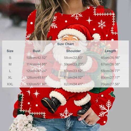 Womens Christmas Holiday Shirts Loose Fit Christmas Graphic Sweatshirts | Crewneck Long Sleeve Sweat Tops for Women, Womens Christmas Party Sweatshirts Oversized Graphics Holiday Tops - image 6