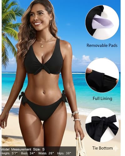 Aqua Eve Women Bikini Set - Two Piece Swimsuit Low Rise Bathing Suit Knot Tie Bikini4