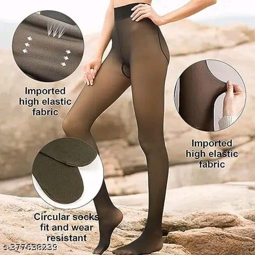 PinKit Fleece Lined Dual Tone Tights Women Fake Translucent Tights Warm Winter Thermal Tight Fleece Stockings Pantyhose Leggings - Black - Stretchable 26 to 32 inch - Image 6 thumbnail