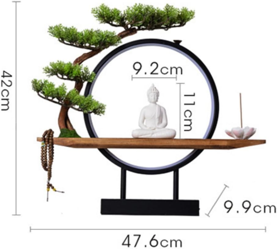 中国風 【meditating】 禅仏 置物、陶器、人工観葉植物、ホームデコレーションギフト、フェイク盆栽、卓上クリエイティブライト、リングサ