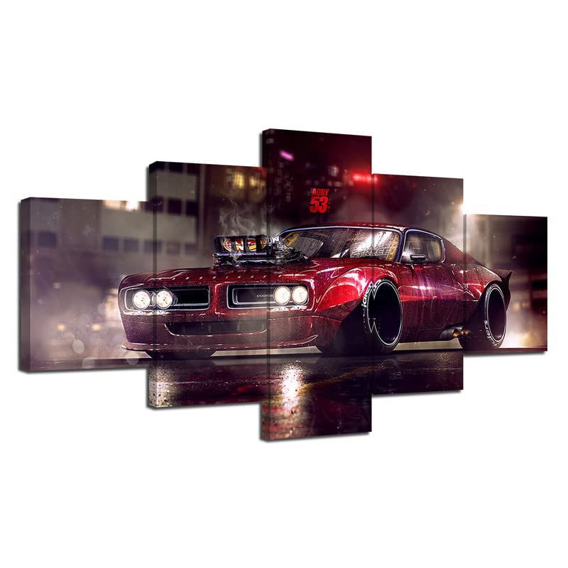 Sports Car Poster Canvas Painting American Muscle Sports Car Canvas Wall Art for Men Office Bedroom Living Room Decor Boy Gift (Framed)