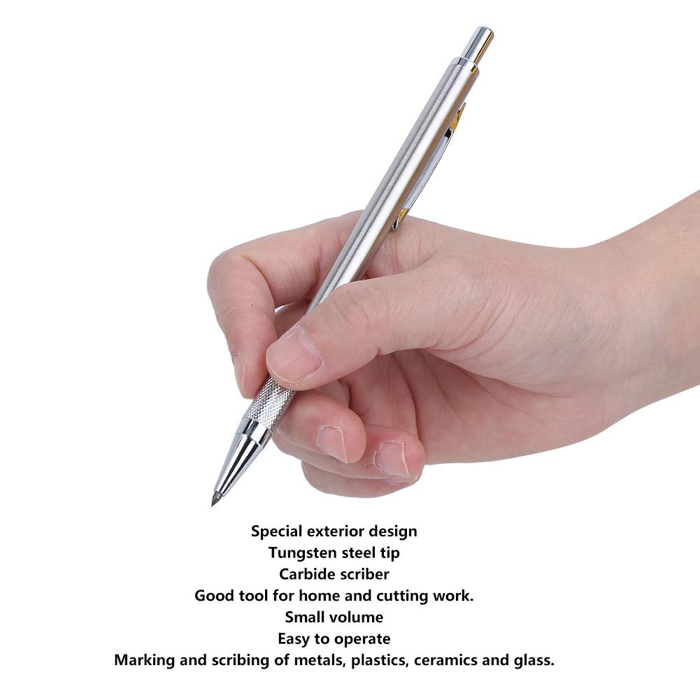 Scriber, Scribing Pen Ceramic Marker Engraver for Metal Glass Cutting Tool, Tungsten Steel Tip Golden Silver (Silver)
