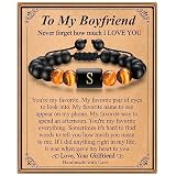 Ieftop Cute Gifts for Boyfriendfrom Girlfriend, 8mm Tiger Eye & Black Agate Initial S Bracelets Birt