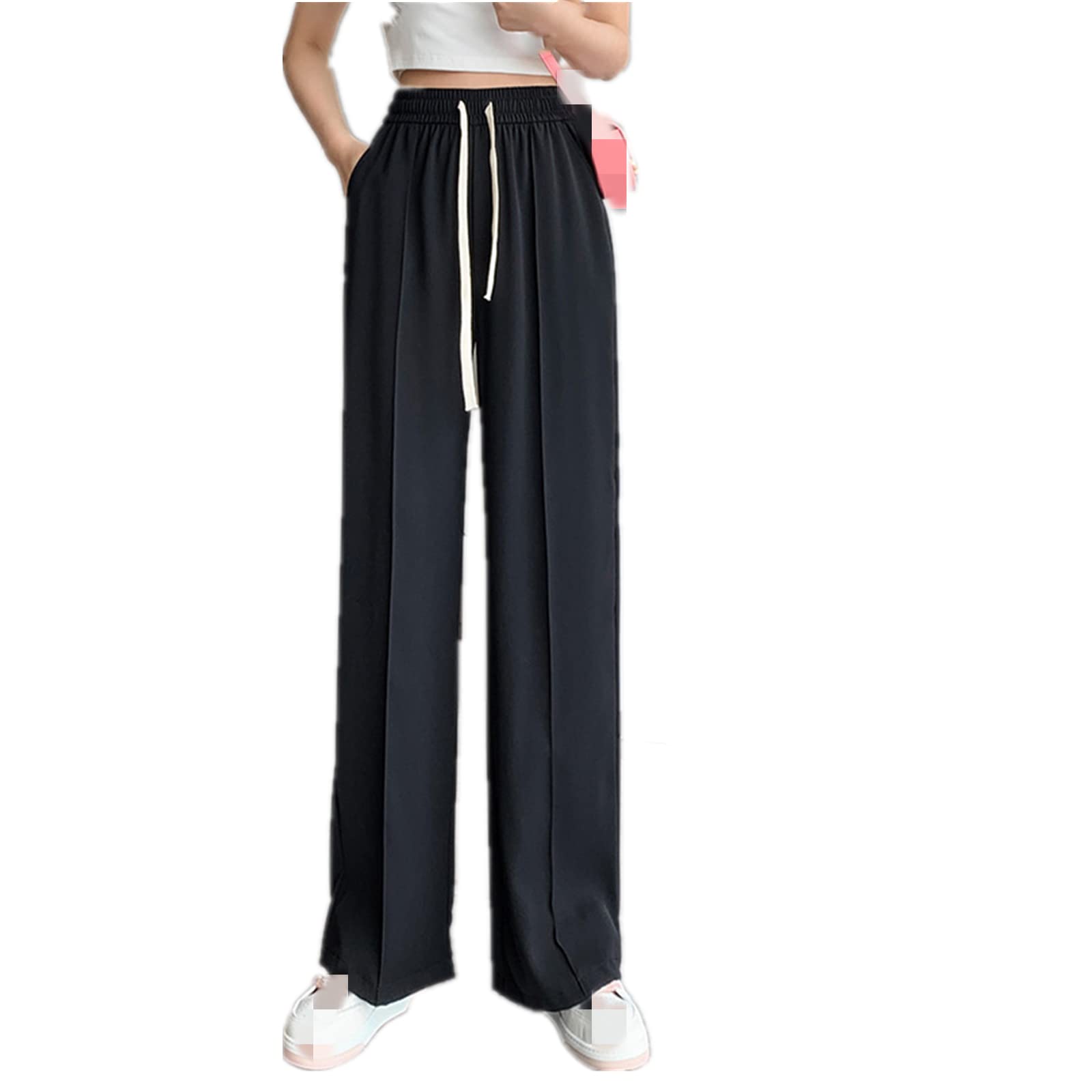 Fashion Womens Casual Workplace Temperament Trousers Loose All-Match Straight Pants Commuter Trousers Black 3XL