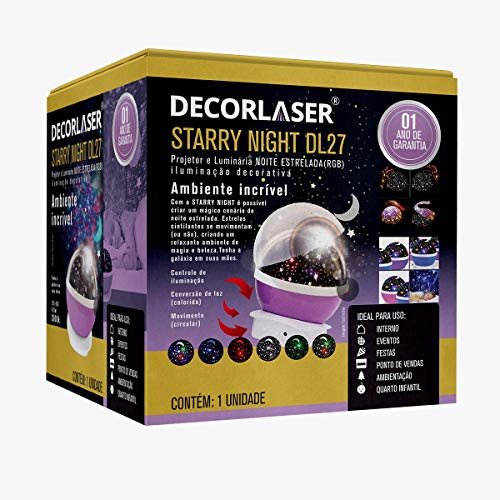 LUMINARIA ABAJUR GIRA PROJETOR ESTRELAS LED STARRY NIGHT RGB Cor:Lilás