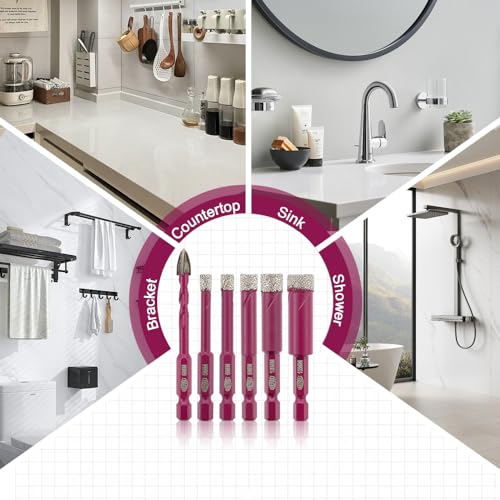 QUEFORET Diamond Drill Bits Set 5pcs - 4pcs 8mm Dry Hole Saw, 1pc 8mm Carbide Bit for Ceramic Porcelain Tile Marble Granite, Quick Change Hex Shank 5 QUEFORET Diamond Drill Bits Set 5pcs - 4pcs 8mm Dry Hole Saw, 1pc 8mm Carbide Bit for Ceramic Porcelain Tile Marble Granite, Quick Change Hex Shank - Image 5