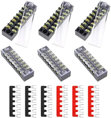 Hilitchi 12pcs 600V 15A 7 Position Double Row Screw Terminal Strip and 400V 10A 12 Positions Red/Black Pre Insulated Terminal Barrier Strip