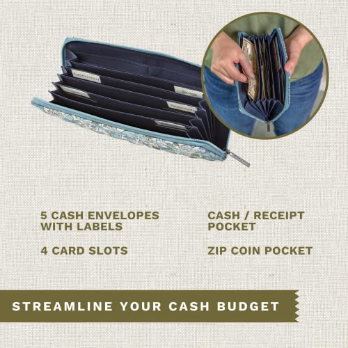 Bella Taylor Cash Envelope Wallet for Budgeting - RFID Protected - Cash Stuffing Wallet with Detachable Wristlet - Delicate Floral Blue2