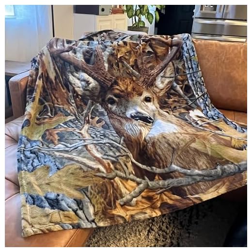 Dawhud Direct Camo Buck Deer Fleece Blanket for Bed, 50" x 60" Woodland Fleece Throw Blanket for Men, Women and Kids - Super Soft Plush Deer Blanket Throw
