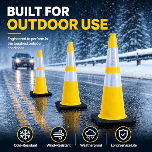 Image of BESEA 8PACK 28 inch inch Traffic Safety Cones Yellow Road Parking Cones Heavy Duty Construction Cone Structurally Stable for Traffic Control at Public Place