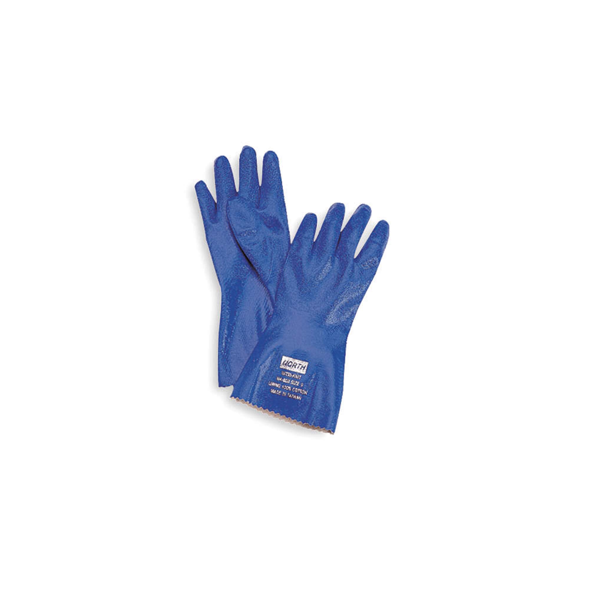 North NK803/8 by Honeywell Size 8 Blue Nitri-Knit 12" Interlock Knit Lined 1" Supported Nitrile Chemical Resistant Gloves with Rough Finish and Pinked