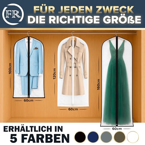 FiRiO® 4 x Premium Kleidersack Lang 160 cm für Mantel, Jacke & Abendkleid - Transparente Kleidersäcke mottensicher, atmungsaktiv & wasserfest - Hochwertige Kleiderschutzhülle Lang - Kleiderhüllen Lang