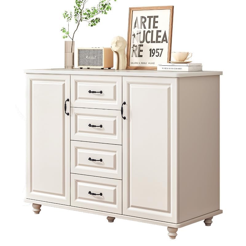 La Mejor Lista de Armarios y aparadores - los preferidos. 50 FL FASHION LEADER Comoda Cajonera 4 Cajones 2 Puertas,Armario De Almacenamiento Sala De Estar Mueble Aparador Gabinete de Dormitorio 120x40x90 cm (Blanco)
