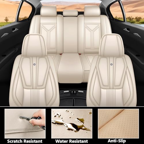 Image of Custom Car Seat Covers for Chevy Blazer 2019-2026,Easy Install,Beige | nappa leather seat protector,full coverage seat covers,all weather seat cover,waterproof,anti-slip,easy clean,5 seat Standard