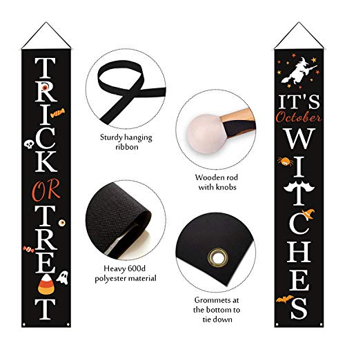 DAZONGE Halloween Decorations, Trick or Treat & It's October Witches Porch Banners for Halloween Hanging Decorations Indoor Outdoor