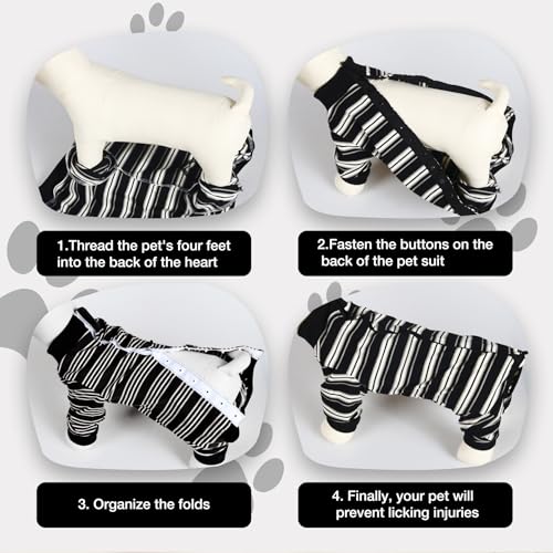 Image of Dog Recovery Suit, Pet Surgery Suits for Female Male, Striped Recovery Shirt Dog Abdominal Wounds Bandages, E-Collar & Cone Alternative, Neuter Stop Licking Onesie Body Suits for Large Dogs