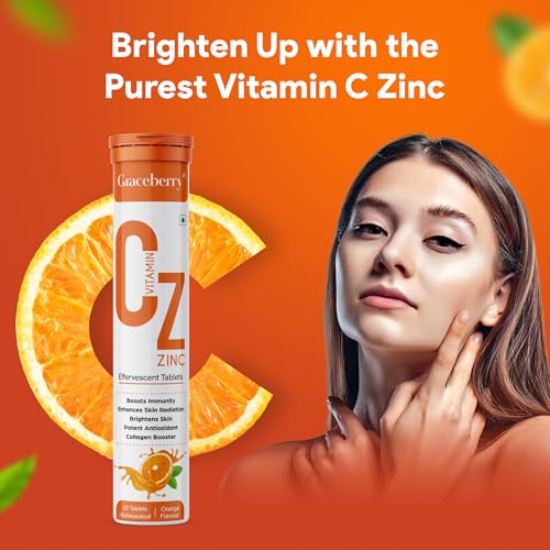 Image of Graceberry Natural Vitamin C + Zinc 1000mg with Amla, Orange Extract Supports Organic Immunity Booster 120 Effervescent Tablets| Helps Build Collagen For Healthy Nail, Hair & Skin