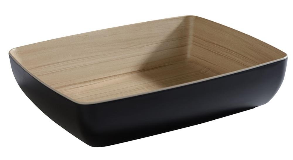 APS 84590 Bac GN 1/2 FRIDA, 32,5 x 26,5 cm, Hauteur 7,5 cm, Mélamine, noir/imitation bois