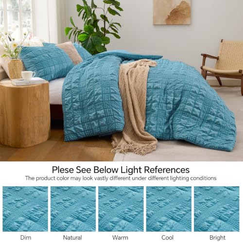 Image of BEDELITE Twin Comforter Set, Seersucker Bedding Set 2 Pieces, Blue Fog | All Season Use, Machine Washable, Soft and Lightweight, Ruched Comforter for Bedroom and Dorm Room, Wrinkle-Resistant
