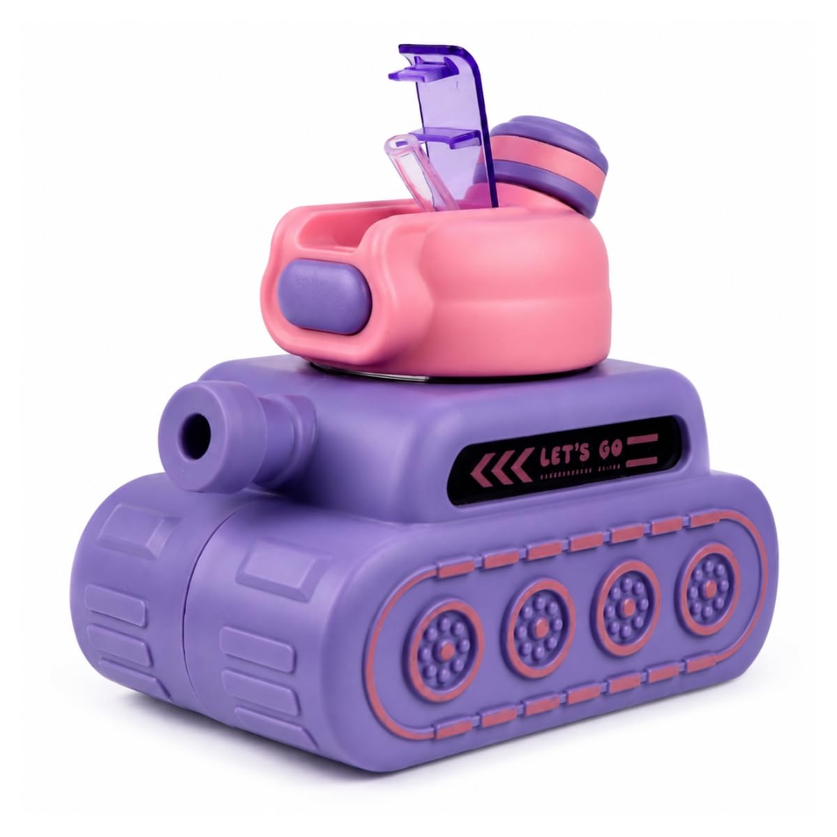 Tank Design Water Bottle for Kids with Straw Sipper & Carrying Strap, BPA Free, Leak Proof, PP & Silicone Material | School, Travel & Outdoor Water Bottle for Boys & Girls (800ml, Purple-Pink)-image-38