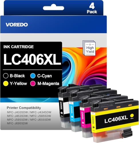Image of LC406XL Ink Cartridge Compatible for Brother LC406 Ink Cartridge Combo Pack | LC406 for Brother Printer MFC-J4335DW MFC-J5855DW MFC-J6555DW MFC-J4535DW MFC-J6955DW MFC-J4345DWXL MFC-J5955DW (4 Pack)