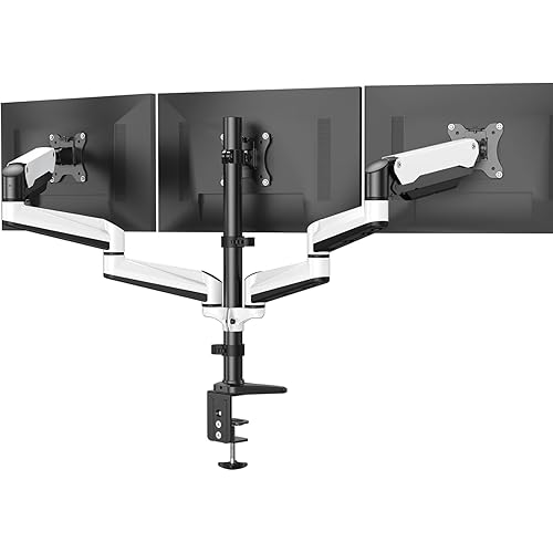 HUANUO Triple Monitor Stand - Full Motion Articulating Monitor Mount Fit Three 17 to 32 inch LCD Computer Screens with Clamp, Grommet Kit