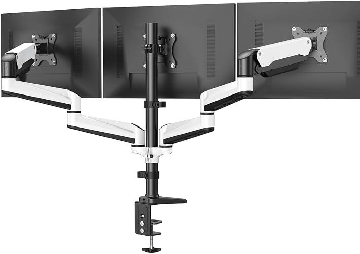 HUANUO Triple Monitor Stand - Full Motion Articulating Monitor Mount Fit Three 17 to 32 inch LCD Computer Screens with Clamp, Grommet Kit - White