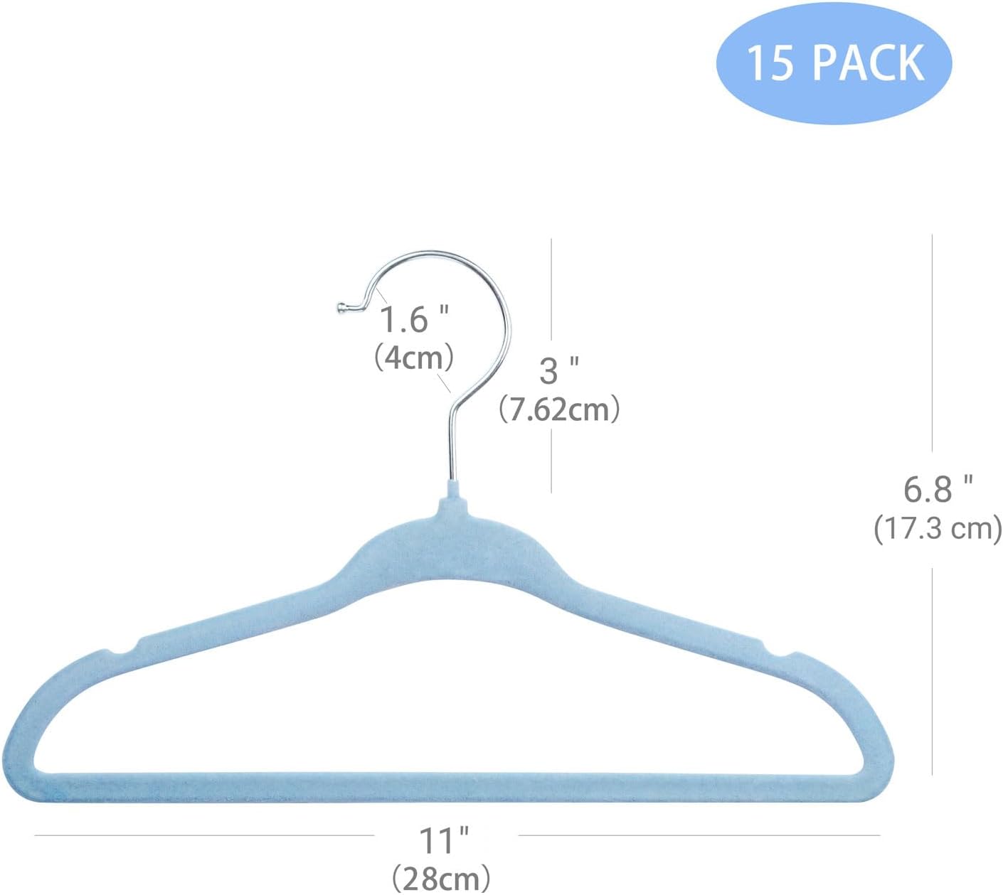 ManGotree Baby Velvet Hangers,Infant and Toddler Hangers,No-Slip Children Hangers, Ultra-Slim Space Saving Kids Hangers, Sturdy&Durable Clothes Hangers 15 Pack (Blue)